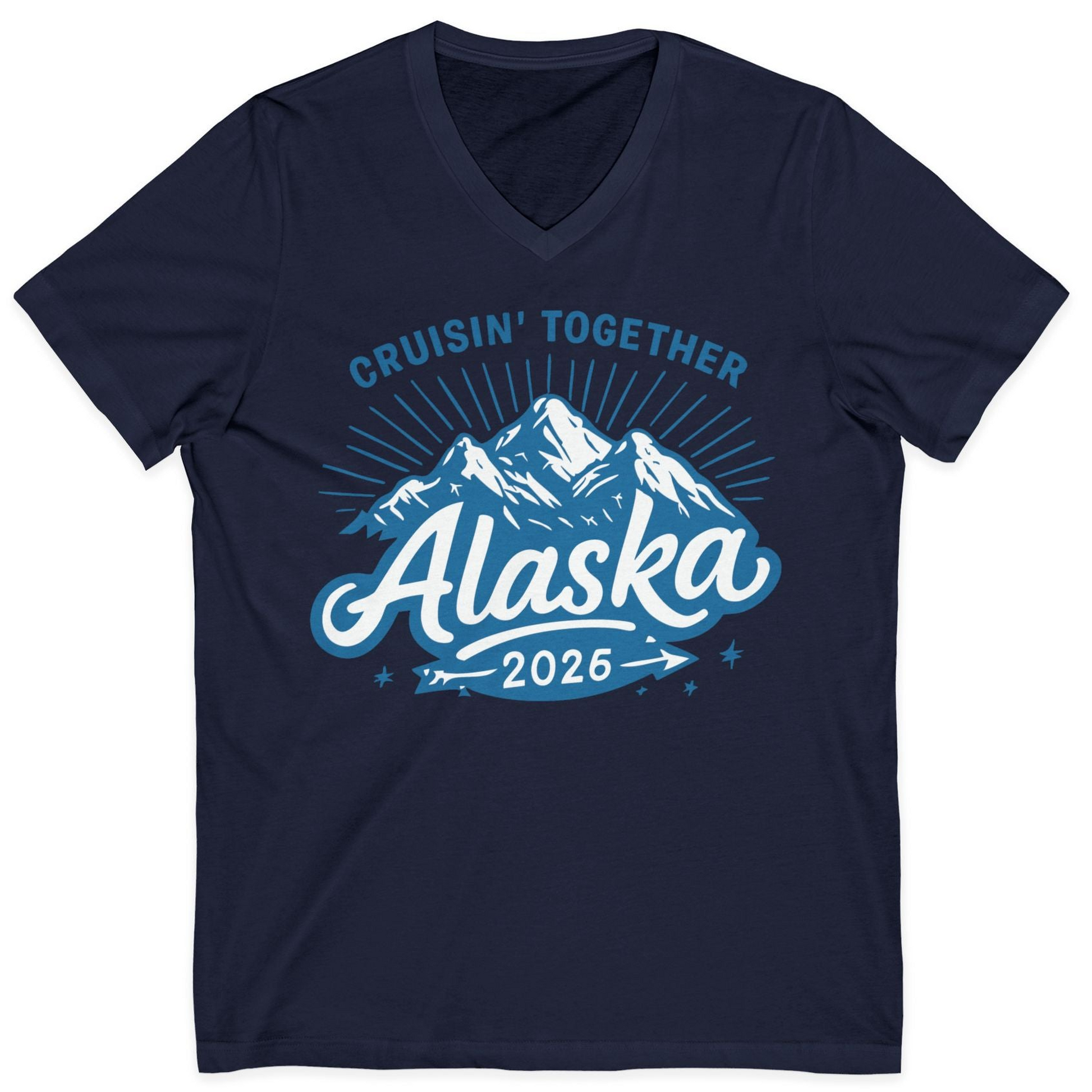 Alaska Cruise Mountains Adventure Shirt V-Neck Shirt – Navy – Alaska Cruise Shirts