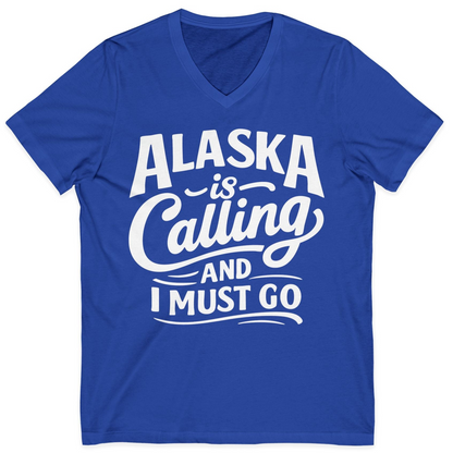 Alaska Is Calling Adventure Typography Shirt V-Neck Shirt – True Royal – Alaska Cruise Shirts