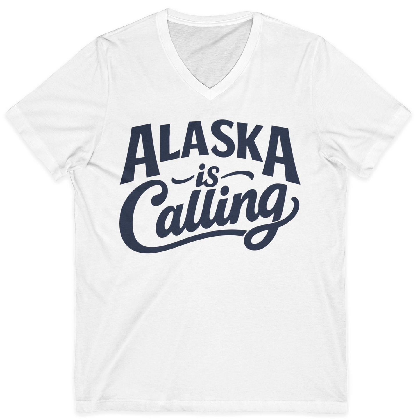 Alaska Is Calling Shirt V-Neck Shirt – White – Alaska Cruise Shirts
