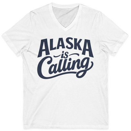 Alaska Is Calling Shirt V-Neck Shirt – White – Alaska Cruise Shirts