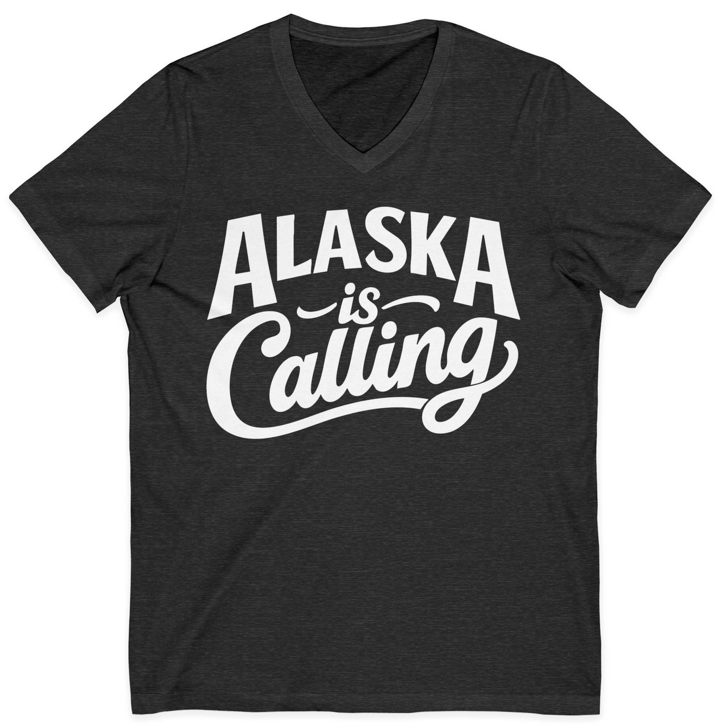 Alaska Is Calling Shirt V-Neck Shirt – Dark Grey Heather – Alaska Cruise Shirts