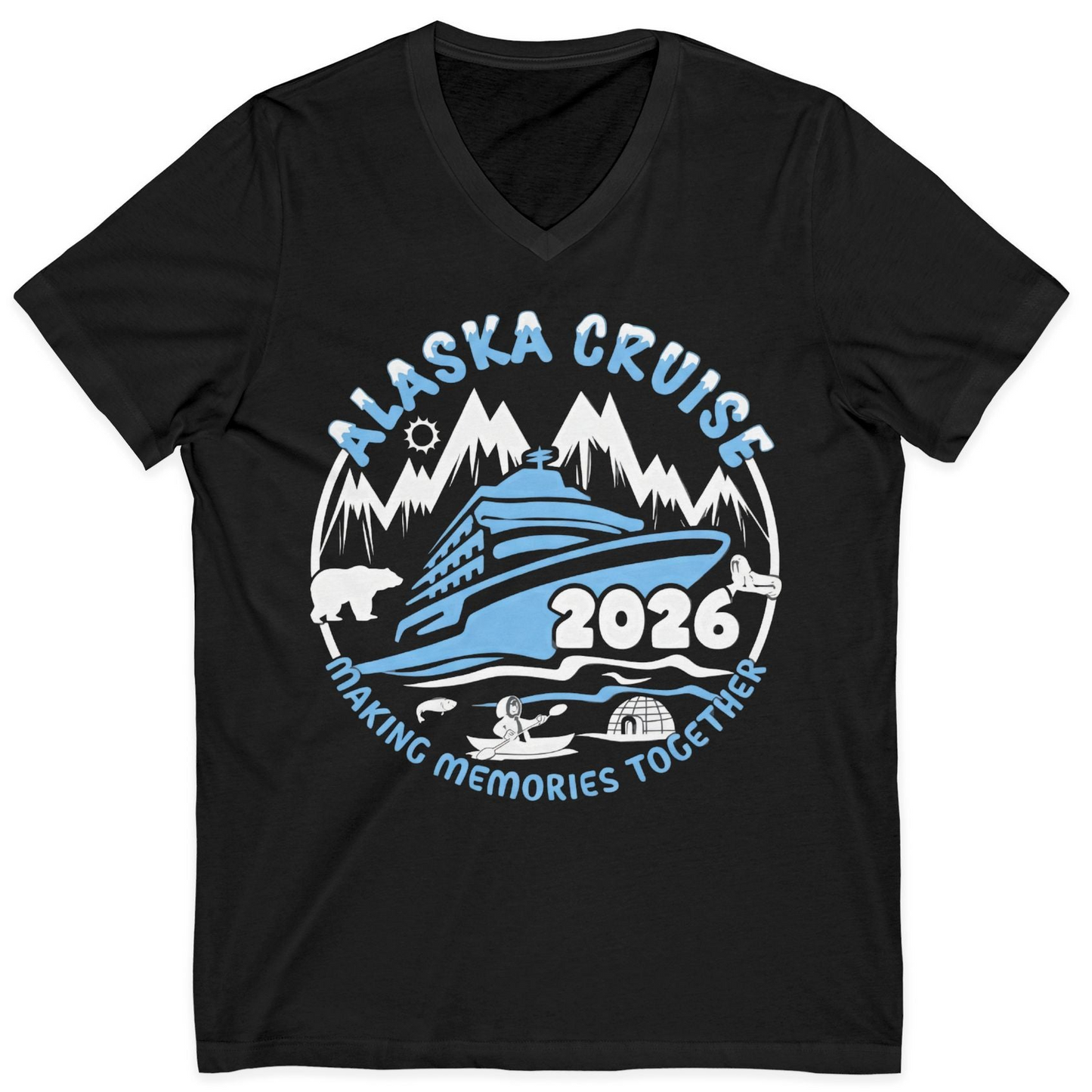 Alaska Cruise 2026 Adventure Shirt V-Neck Shirt – Black – Alaska Cruise Shirts