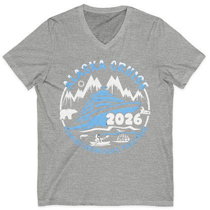 Alaska Cruise 2026 Adventure Shirt V-Neck Shirt – Athletic Heather – Alaska Cruise Shirts