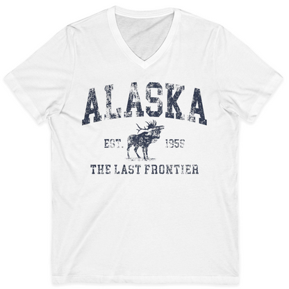 Vintage Alaska Moose Shirt V-Neck Shirt – White – Alaska Cruise Shirts