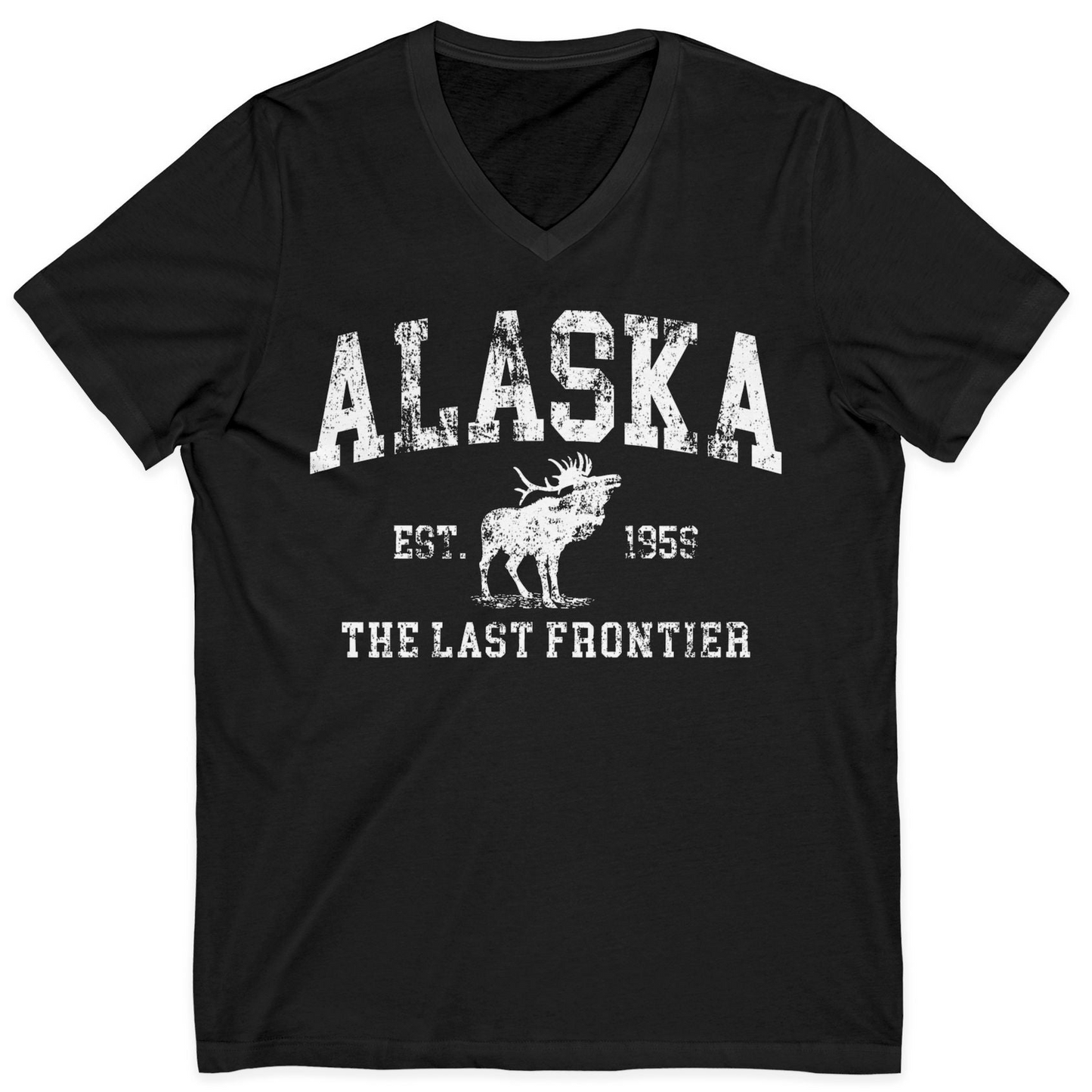 Vintage Alaska Moose Shirt V-Neck Shirt – Black – Alaska Cruise Shirts