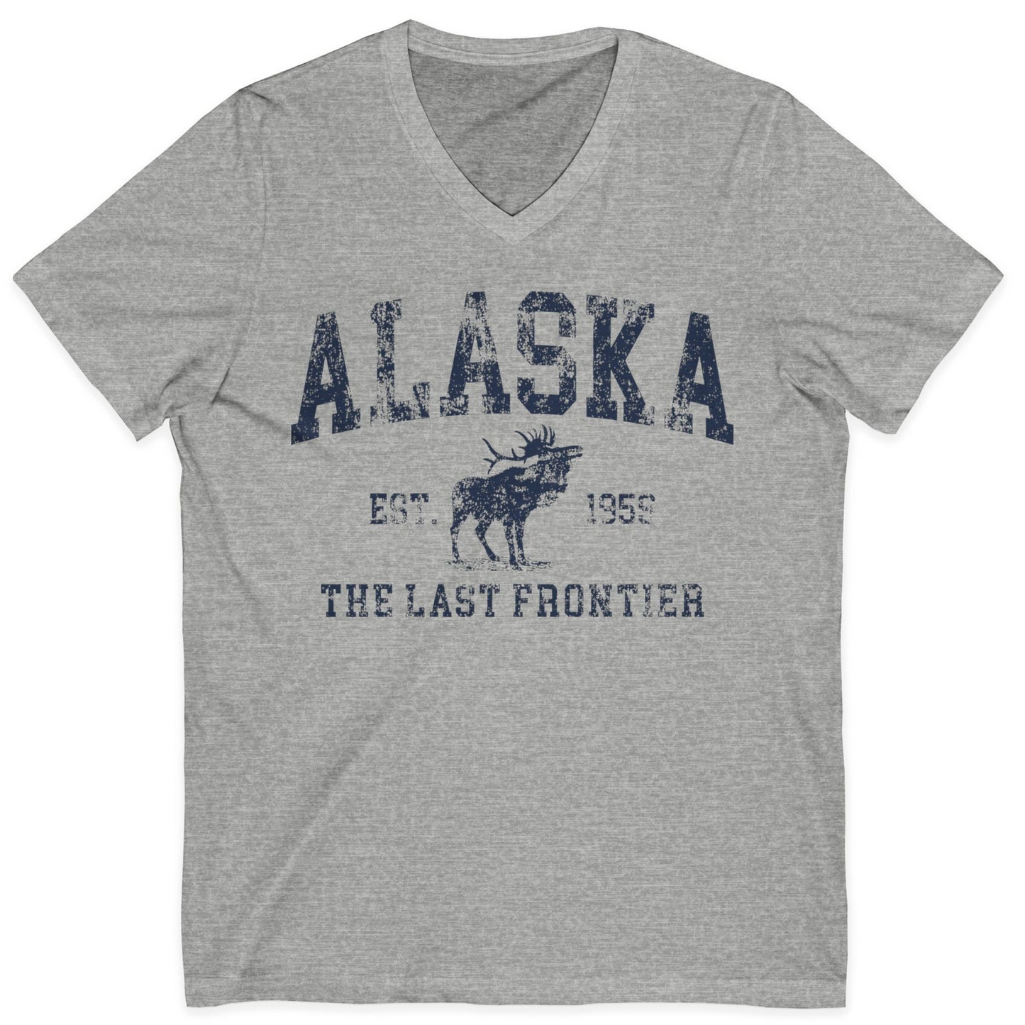 Vintage Alaska Moose Shirt V-Neck Shirt – Athletic Heather – Alaska Cruise Shirts