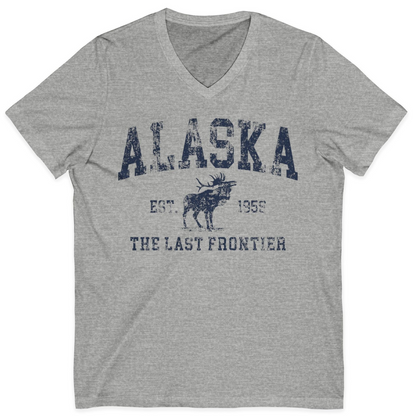 Vintage Alaska Moose Shirt V-Neck Shirt – Athletic Heather – Alaska Cruise Shirts