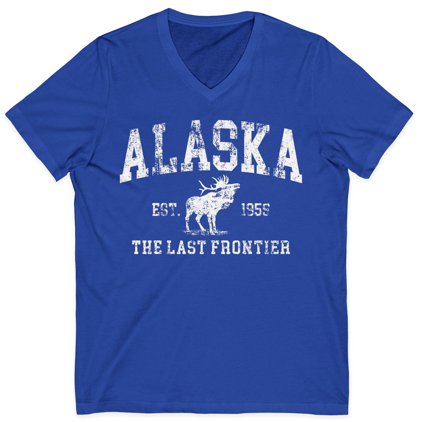 Vintage Alaska Moose Shirt V-Neck Shirt – True Royal – Alaska Cruise Shirts