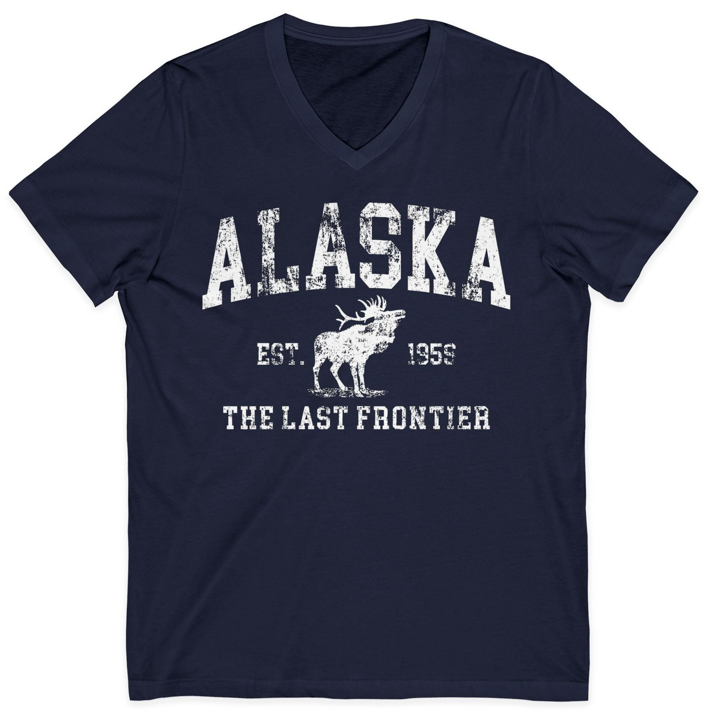 Vintage Alaska Moose Shirt V-Neck Shirt – Navy – Alaska Cruise Shirts