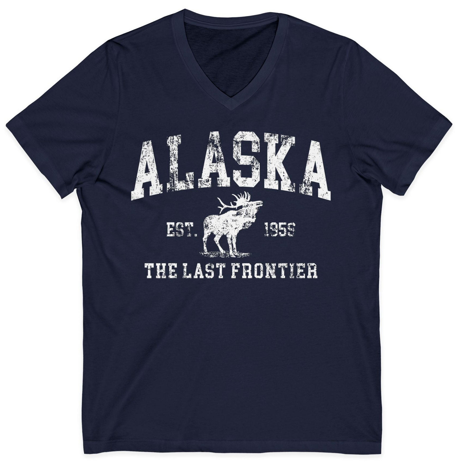 Vintage Alaska Moose Shirt V-Neck Shirt – Navy – Alaska Cruise Shirts