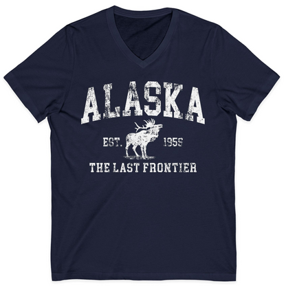 Vintage Alaska Moose Shirt V-Neck Shirt – Navy – Alaska Cruise Shirts