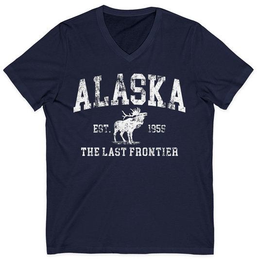 Vintage Alaska Moose Shirt V-Neck Shirt – Navy – Alaska Cruise Shirts