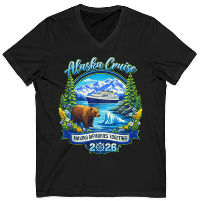 Alaska Cruise 2026 Family Shirt V-Neck Shirt – Black – Alaska Cruise Shirts