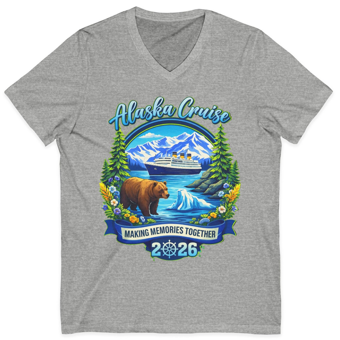 Alaska Cruise 2026 Family Shirt V-Neck Shirt – Athletic Heather – Alaska Cruise Shirts