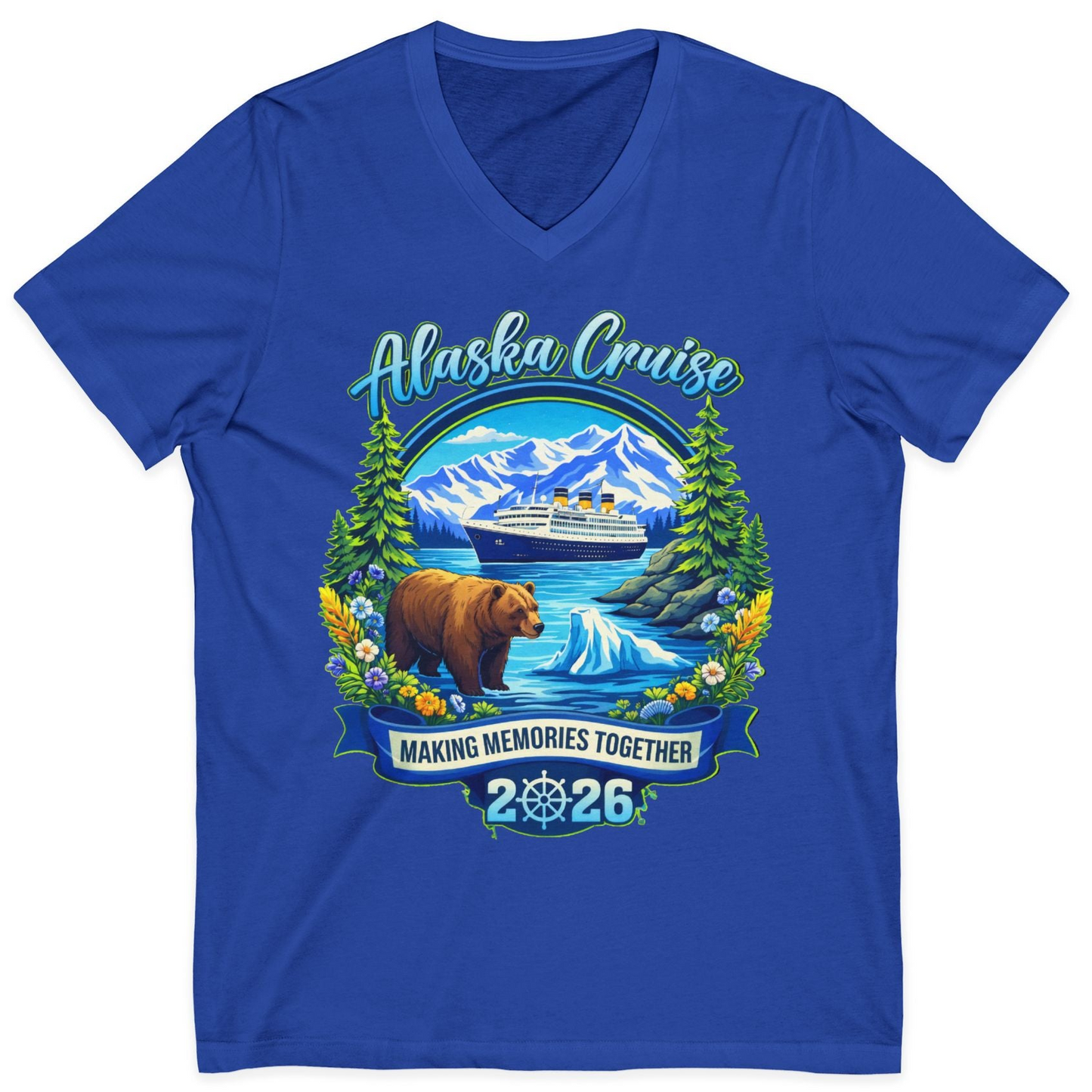 Alaska Cruise 2026 Family Shirt V-Neck Shirt – True Royal – Alaska Cruise Shirts