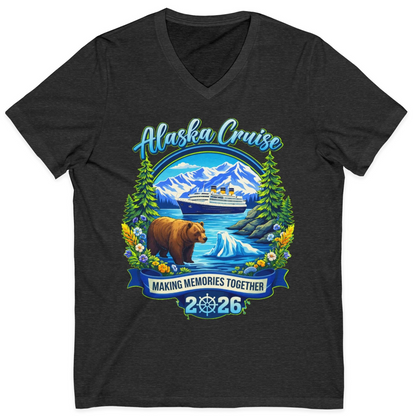 Alaska Cruise 2026 Family Shirt V-Neck Shirt – Dark Grey Heather – Alaska Cruise Shirts