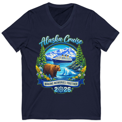 Alaska Cruise 2026 Family Shirt V-Neck Shirt – Navy – Alaska Cruise Shirts