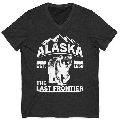 Alaska Bear Shirt V-Neck Shirt – Dark Grey Heather – Alaska Cruise Shirts