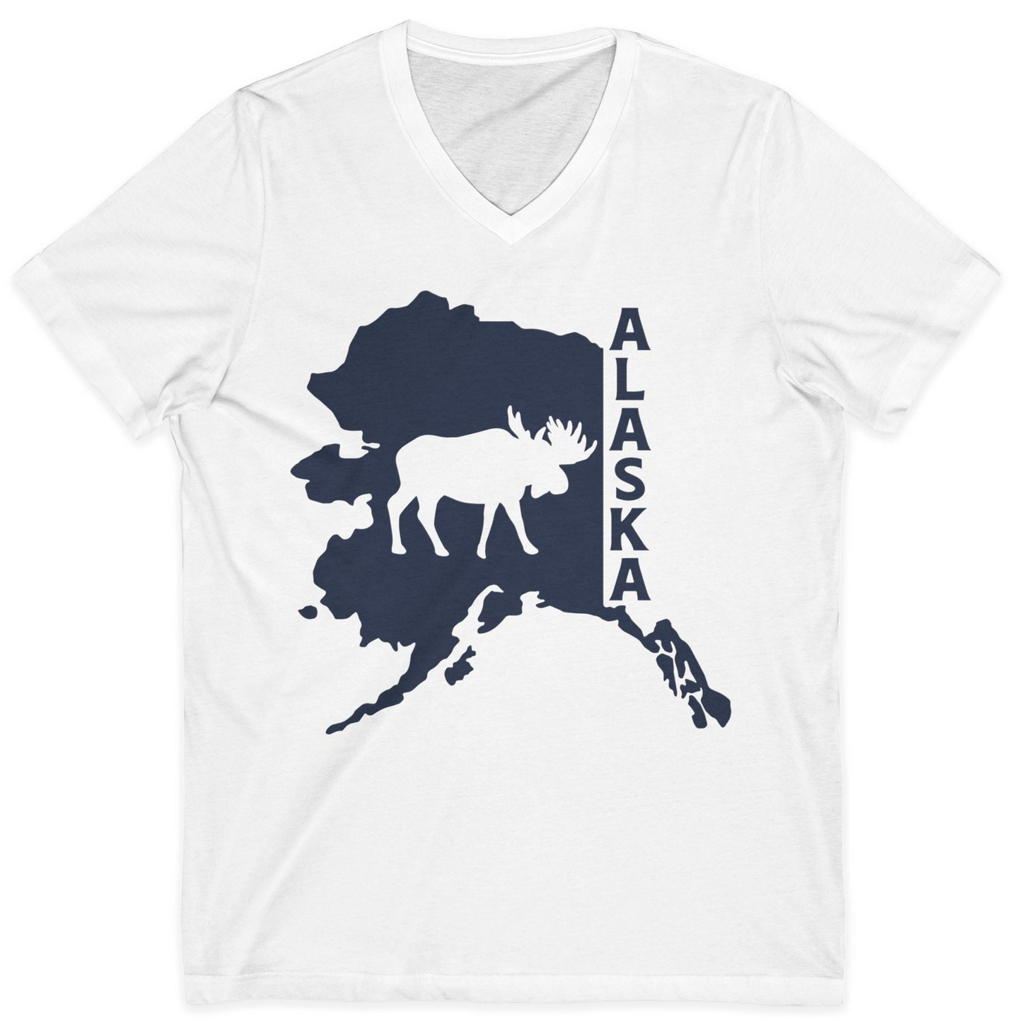 Alaska Moose Silhouette Shirt V-Neck Shirt – White – Alaska Cruise Shirts