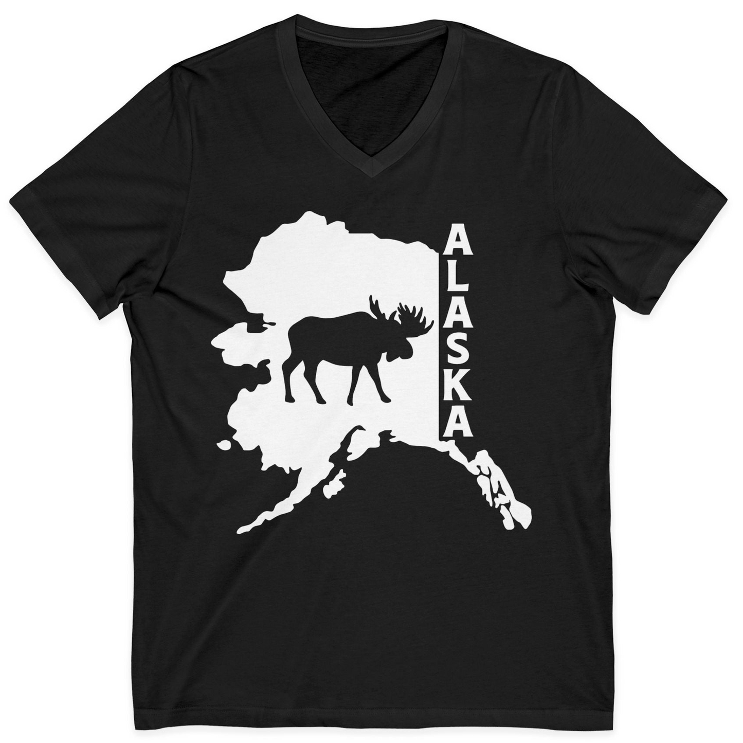 Alaska Moose Silhouette Shirt V-Neck Shirt – Black – Alaska Cruise Shirts