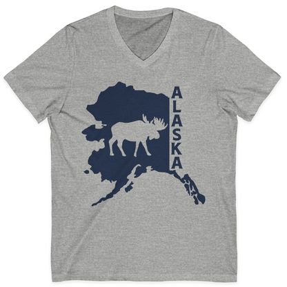 Alaska Moose Silhouette Shirt V-Neck Shirt – Athletic Heather – Alaska Cruise Shirts