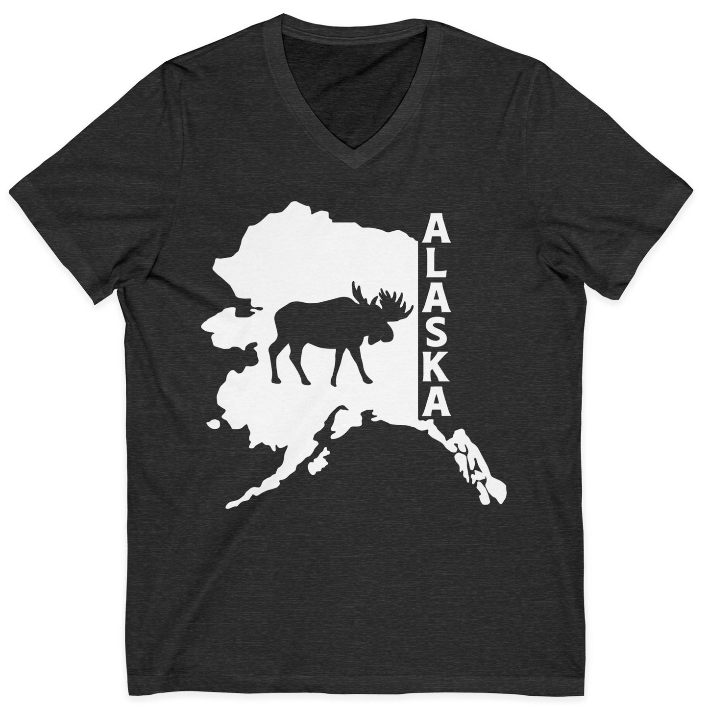 Alaska Moose Silhouette Shirt V-Neck Shirt – Dark Grey Heather – Alaska Cruise Shirts