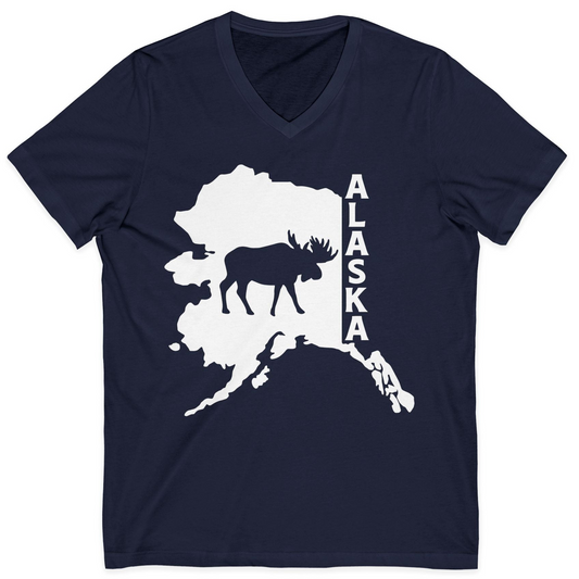 Alaska Moose Silhouette Shirt V-Neck Shirt – Navy – Alaska Cruise Shirts