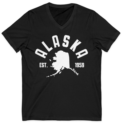 Vintage Alaska State Outline Est 1959 Retro Collegiate Shirt — V-Neck V-Neck Shirt – Black – Alaska Cruise Shirts