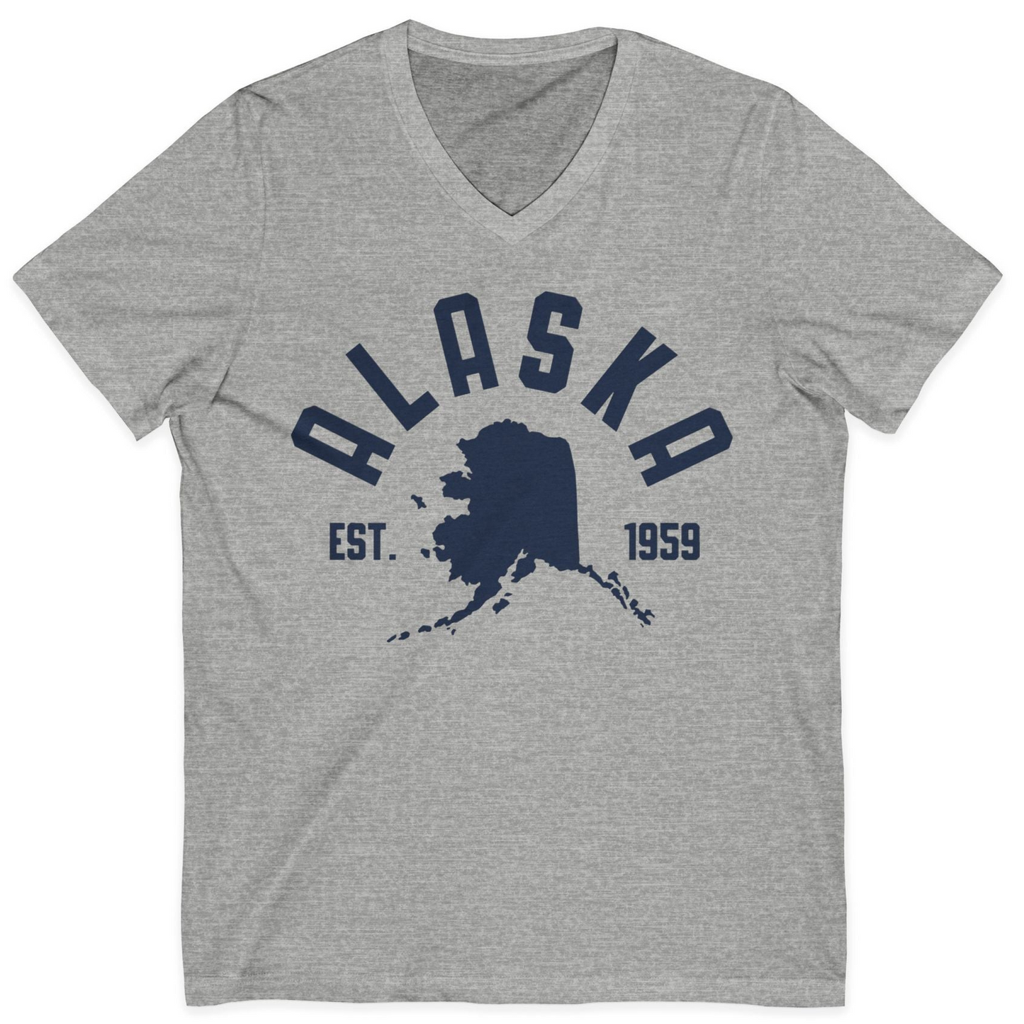 Vintage Alaska State Outline Est 1959 Retro Collegiate Shirt — V-Neck V-Neck Shirt – Athletic Heather – Alaska Cruise Shirts