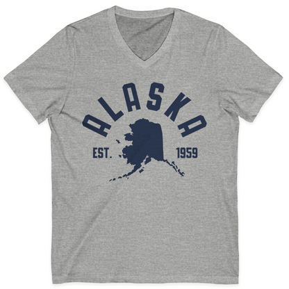 Vintage Alaska State Outline Est 1959 Retro Collegiate Shirt — V-Neck V-Neck Shirt – Athletic Heather – Alaska Cruise Shirts