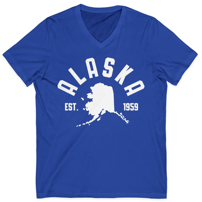 Vintage Alaska State Outline Est 1959 Retro Collegiate Shirt — V-Neck V-Neck Shirt – True Royal – Alaska Cruise Shirts