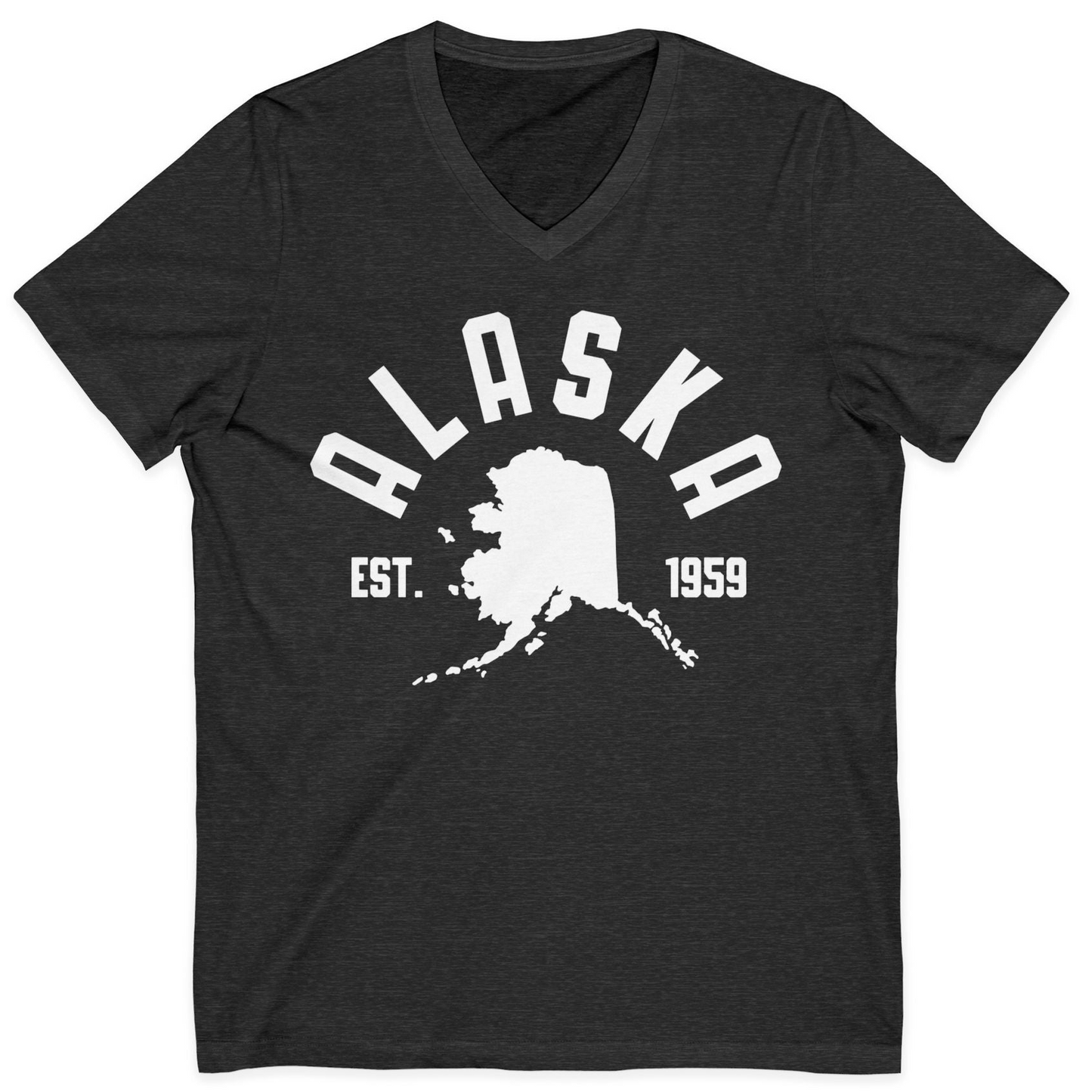 Vintage Alaska State Outline Est 1959 Retro Collegiate Shirt — V-Neck V-Neck Shirt – Dark Grey Heather – Alaska Cruise Shirts