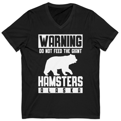 Funny Alaska Bear Giant Hamster Warning Sign Shirt for Travelers — V-Neck V-Neck Shirt – Black – Alaska Cruise Shirts