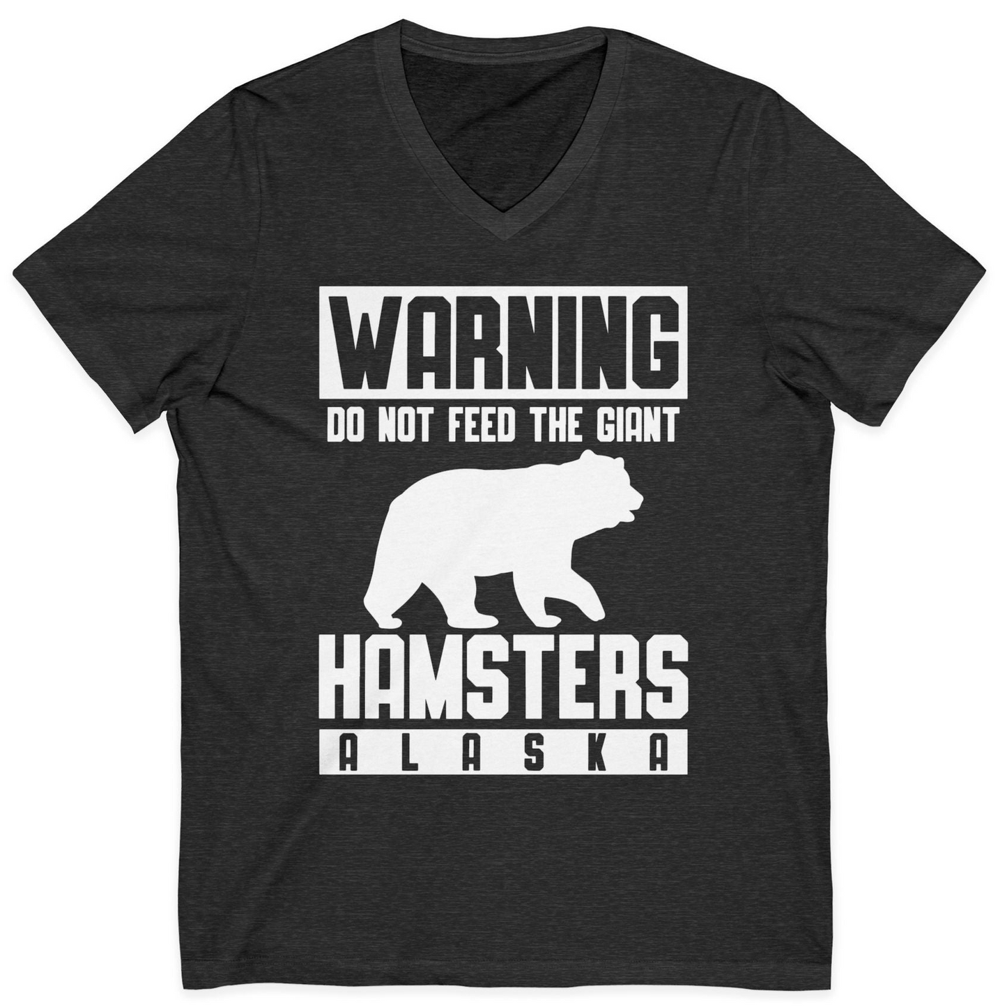 Funny Alaska Bear Giant Hamster Warning Sign Shirt for Travelers — V-Neck V-Neck Shirt – Dark Grey Heather – Alaska Cruise Shirts