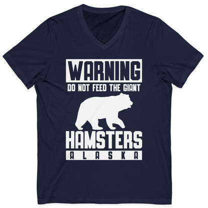 Funny Alaska Bear Giant Hamster Warning Sign Shirt for Travelers — V-Neck V-Neck Shirt – Navy – Alaska Cruise Shirts