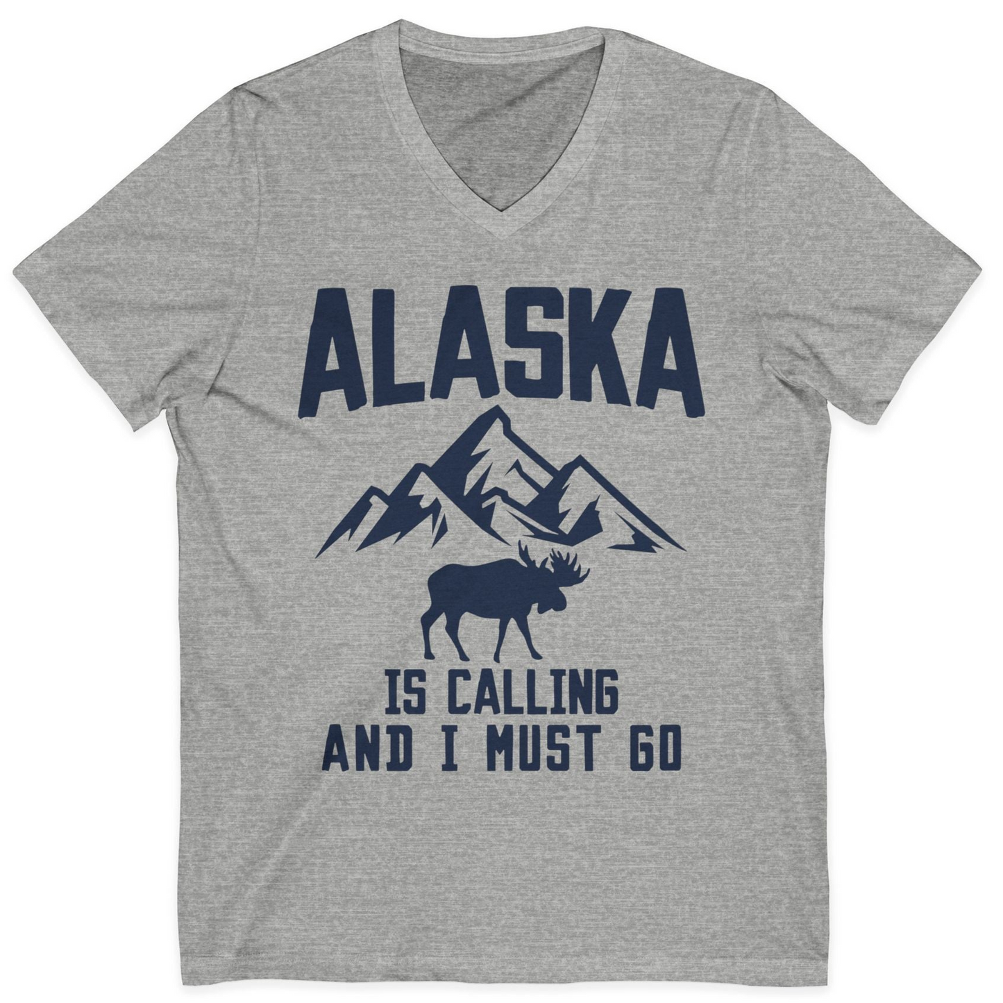 Alaska Is Calling Moose Mountains Adventure Silhouette Nature Shirt — V-Neck V-Neck Shirt – Athletic Heather – Alaska Cruise Shirts