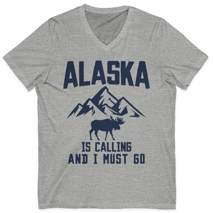 Alaska Is Calling Moose Mountains Adventure Silhouette Nature Shirt — V-Neck V-Neck Shirt – Athletic Heather – Alaska Cruise Shirts