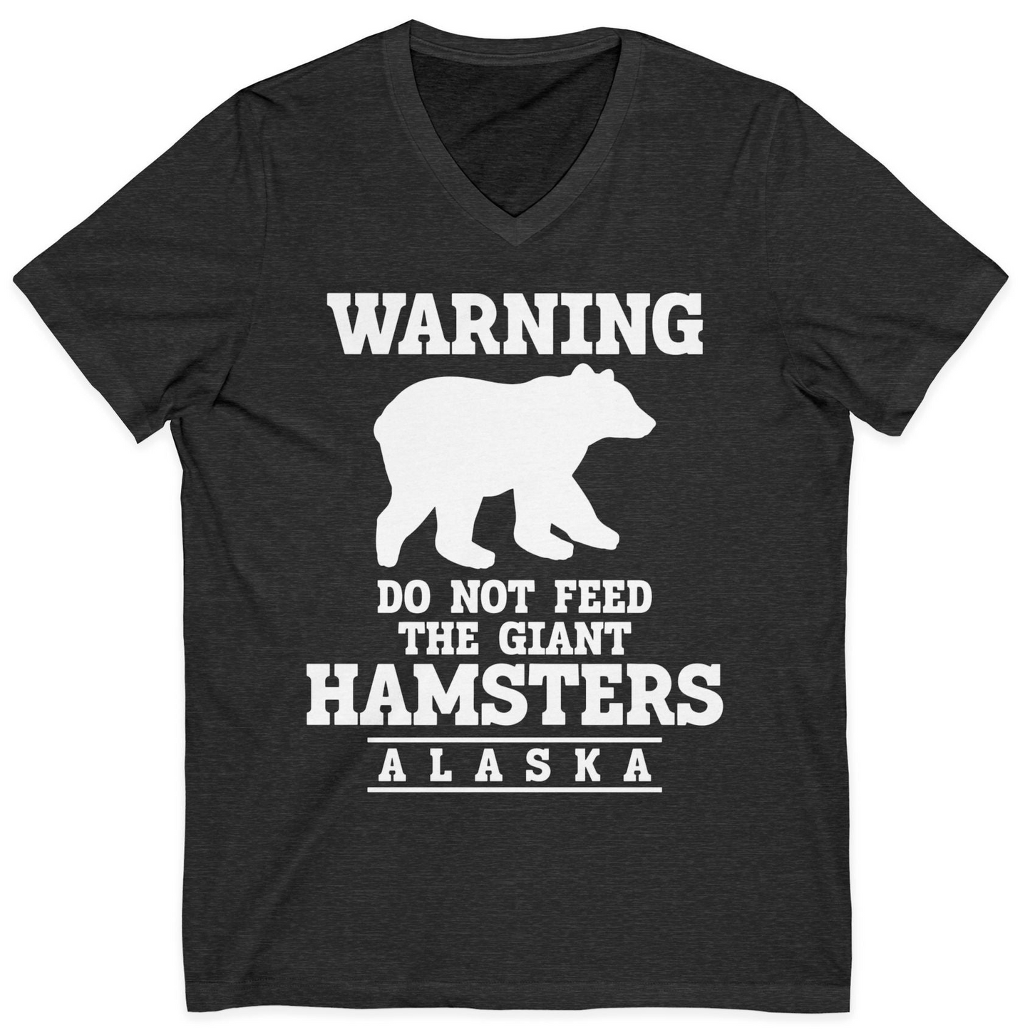 Funny Alaska Bear Warning Shirt V-Neck Shirt – Dark Grey Heather – Alaska Cruise Shirts