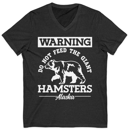 Funny Alaska Bear Warning Parody Do Not Feed the Giant Hamsters Shirt — V-Neck V-Neck Shirt – Dark Grey Heather – Alaska Cruise Shirts