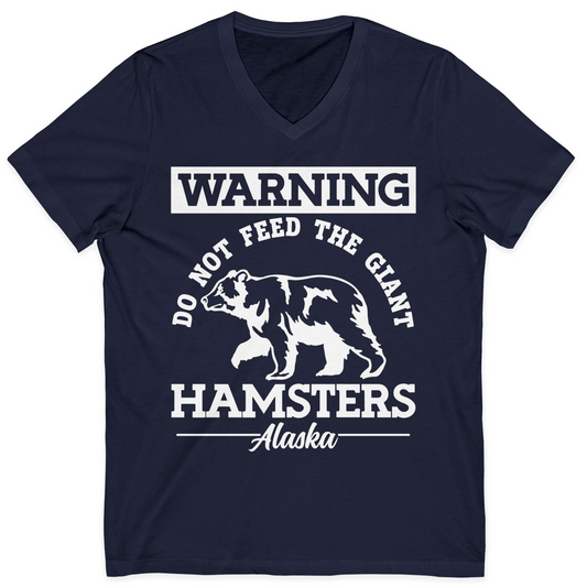 Funny Alaska Bear Warning Parody Do Not Feed the Giant Hamsters Shirt — V-Neck V-Neck Shirt – Navy – Alaska Cruise Shirts