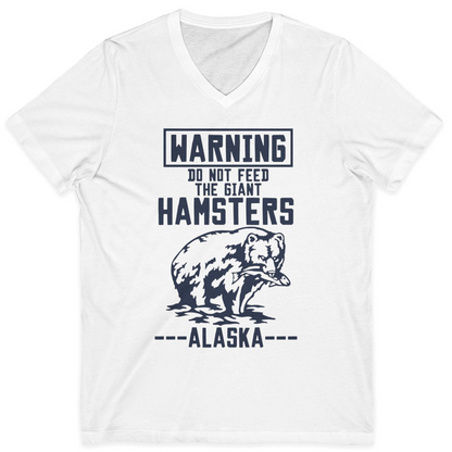 Funny Alaska Bear Warning Sign Shirt V-Neck Shirt – White – Alaska Cruise Shirts