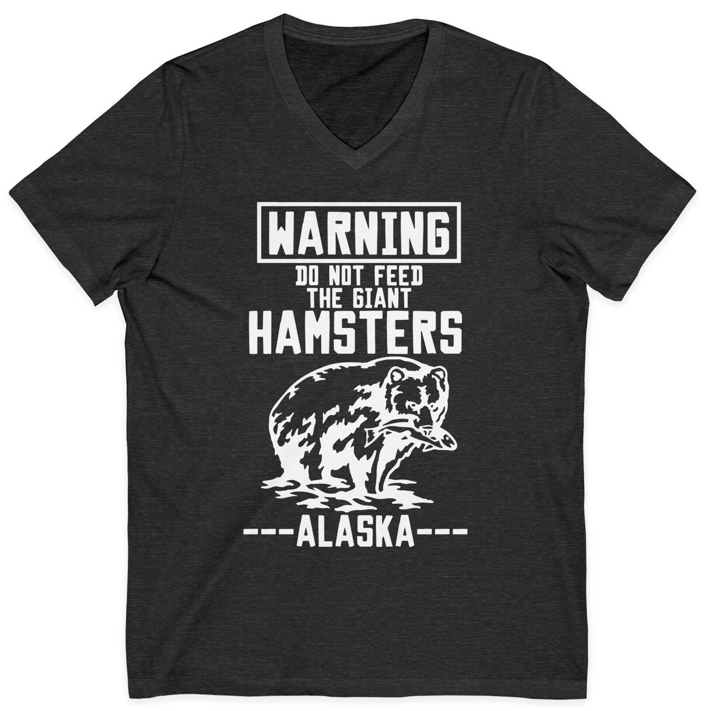 Funny Alaska Bear Warning Sign Shirt V-Neck Shirt – Dark Grey Heather – Alaska Cruise Shirts