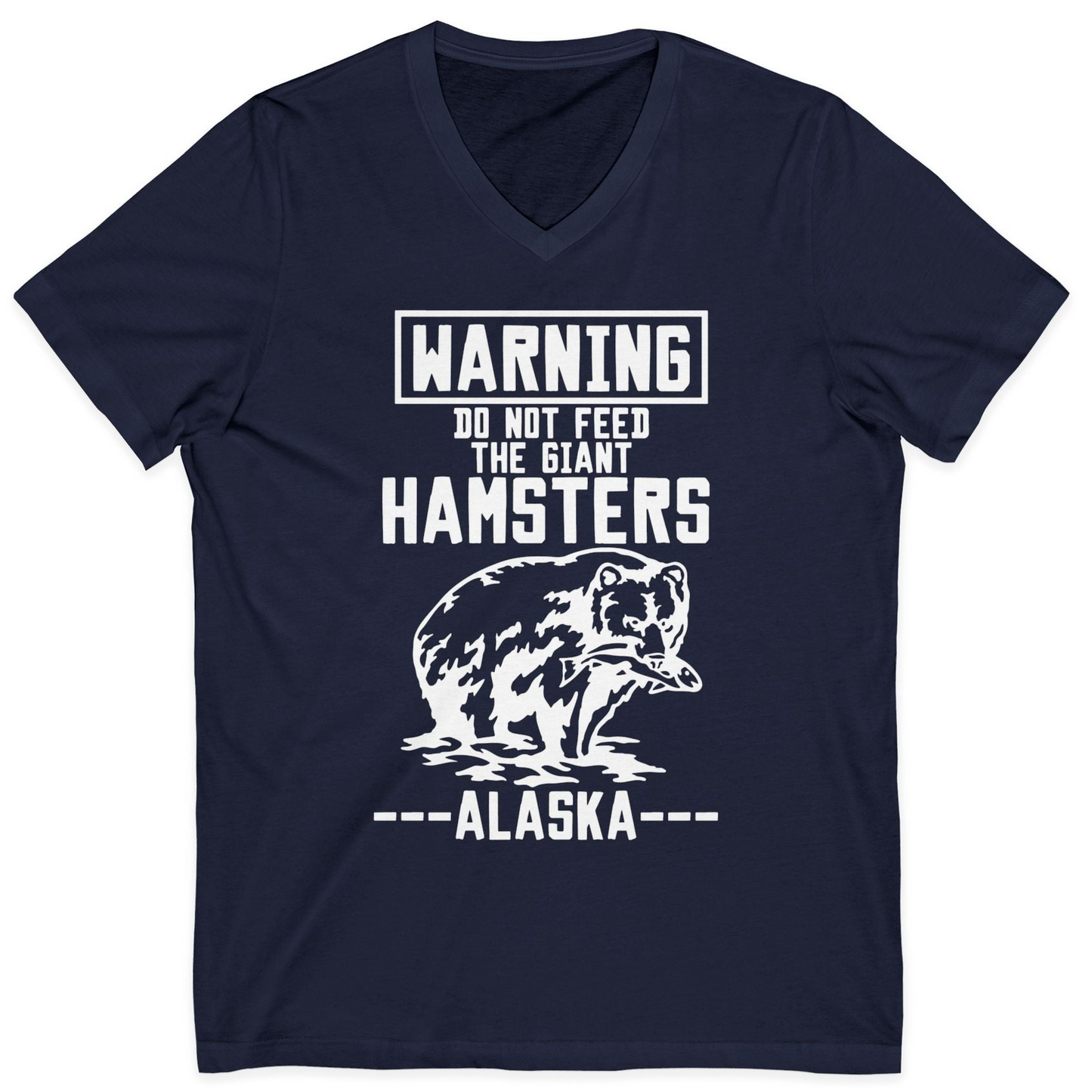 Funny Alaska Bear Warning Sign Shirt V-Neck Shirt – Navy – Alaska Cruise Shirts