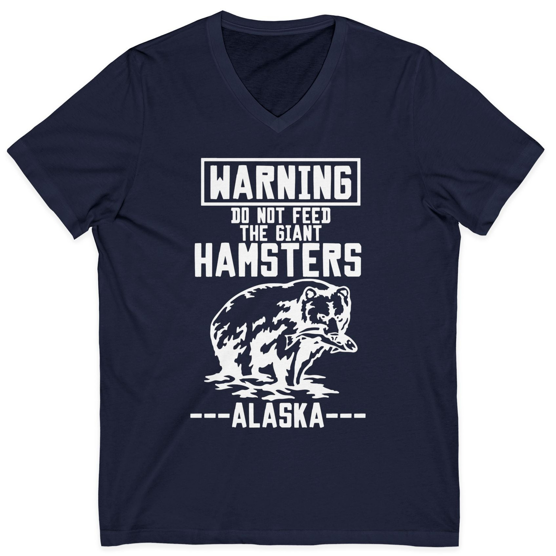 Funny Alaska Bear Warning Sign Shirt V-Neck Shirt – Navy – Alaska Cruise Shirts