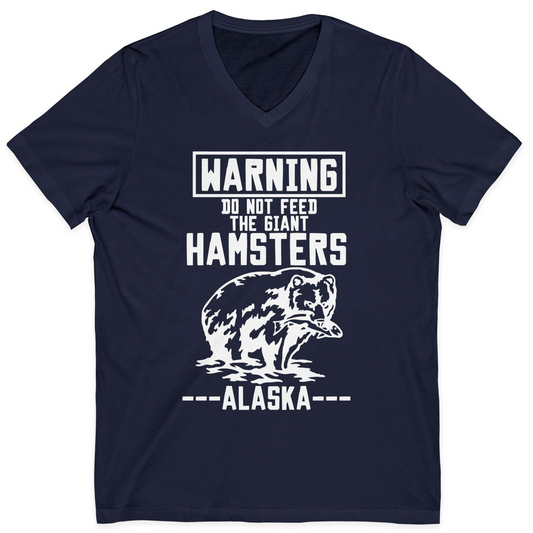 Funny Alaska Bear Warning Sign Shirt V-Neck Shirt – Navy – Alaska Cruise Shirts