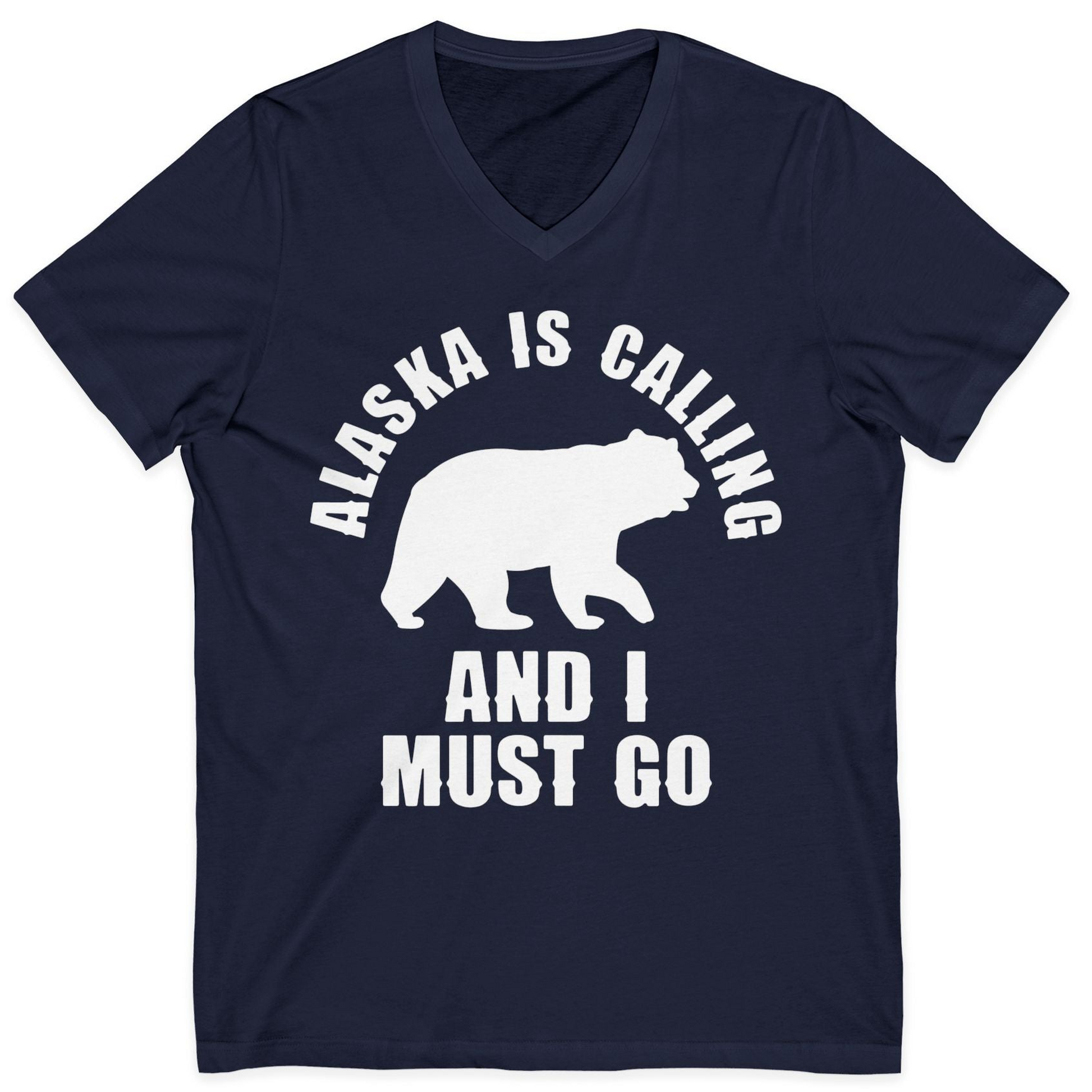 Alaska Is Calling Bear Silhouette Adventure Shirt V-Neck Shirt – Navy – Alaska Cruise Shirts