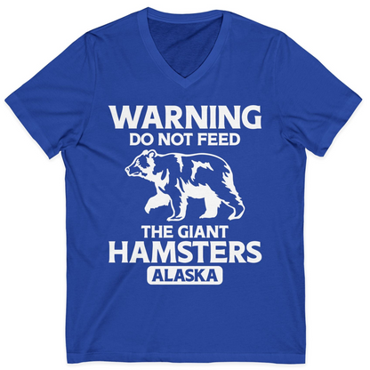 Warning Do Not Feed The Giant Hamsters Alaska Funny Bear Shirt — V-Neck V-Neck Shirt – True Royal – Alaska Cruise Shirts