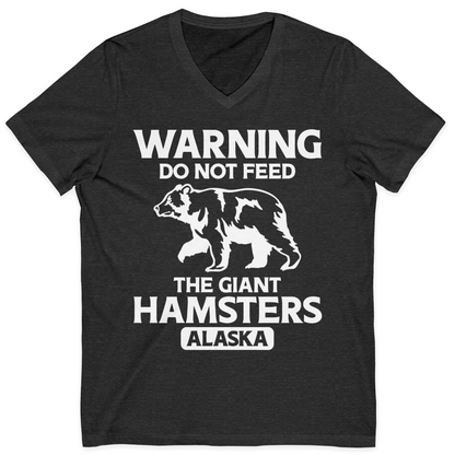 Warning Do Not Feed The Giant Hamsters Alaska Funny Bear Shirt — V-Neck V-Neck Shirt – Dark Grey Heather – Alaska Cruise Shirts