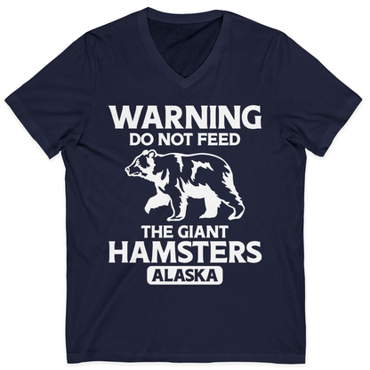 Warning Do Not Feed The Giant Hamsters Alaska Funny Bear Shirt — V-Neck V-Neck Shirt – Navy – Alaska Cruise Shirts