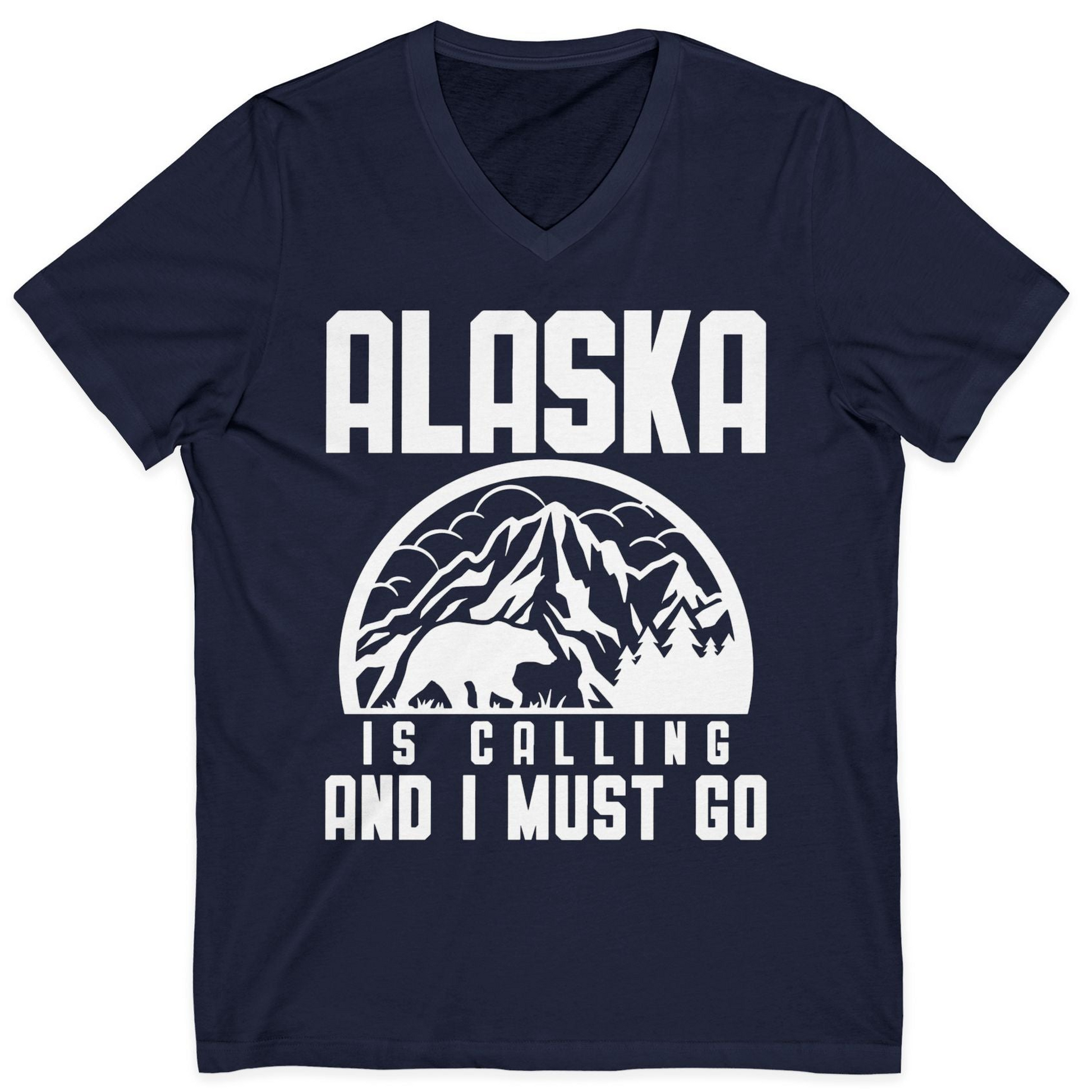 Alaska Is Calling Shirt V-Neck Shirt – Navy – Alaska Cruise Shirts